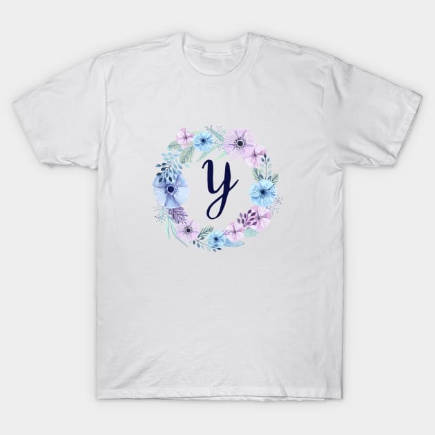 Floral Monogram Y Icy Winter Blossoms T-Shirt by floralmonogram